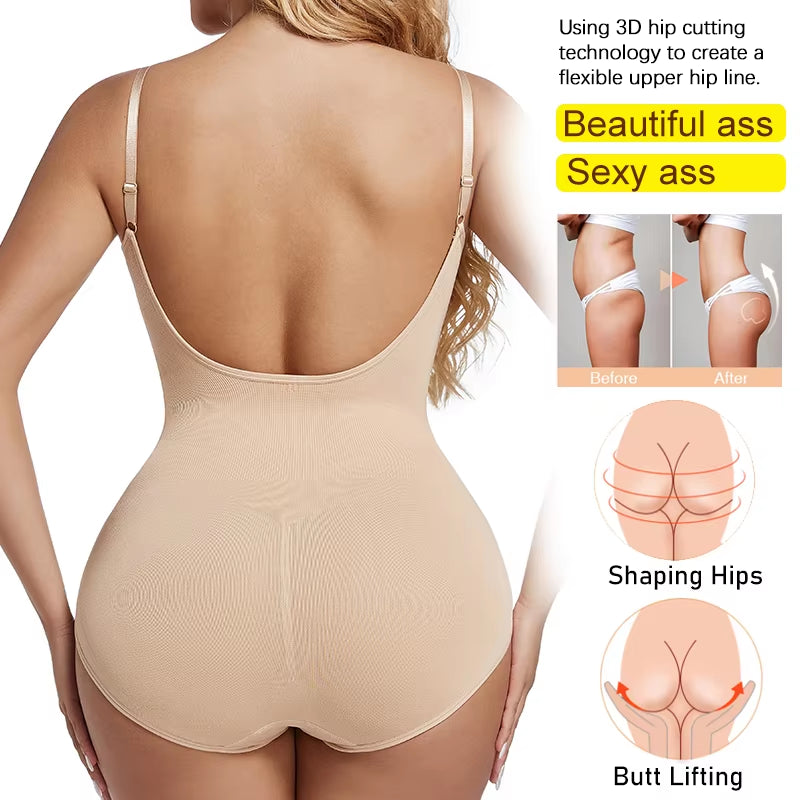 Low Back Bodysuits Shapewear for Women Open Crotch Body Shaper Seamless Tummy Control Push up Corset Tank Top Backless Underwear