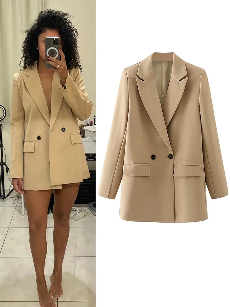 TRAF Women's Blazer - Stylish Office Wear in Black, Beige, Khaki, Blue, Green, and Gray - 2024 Collection