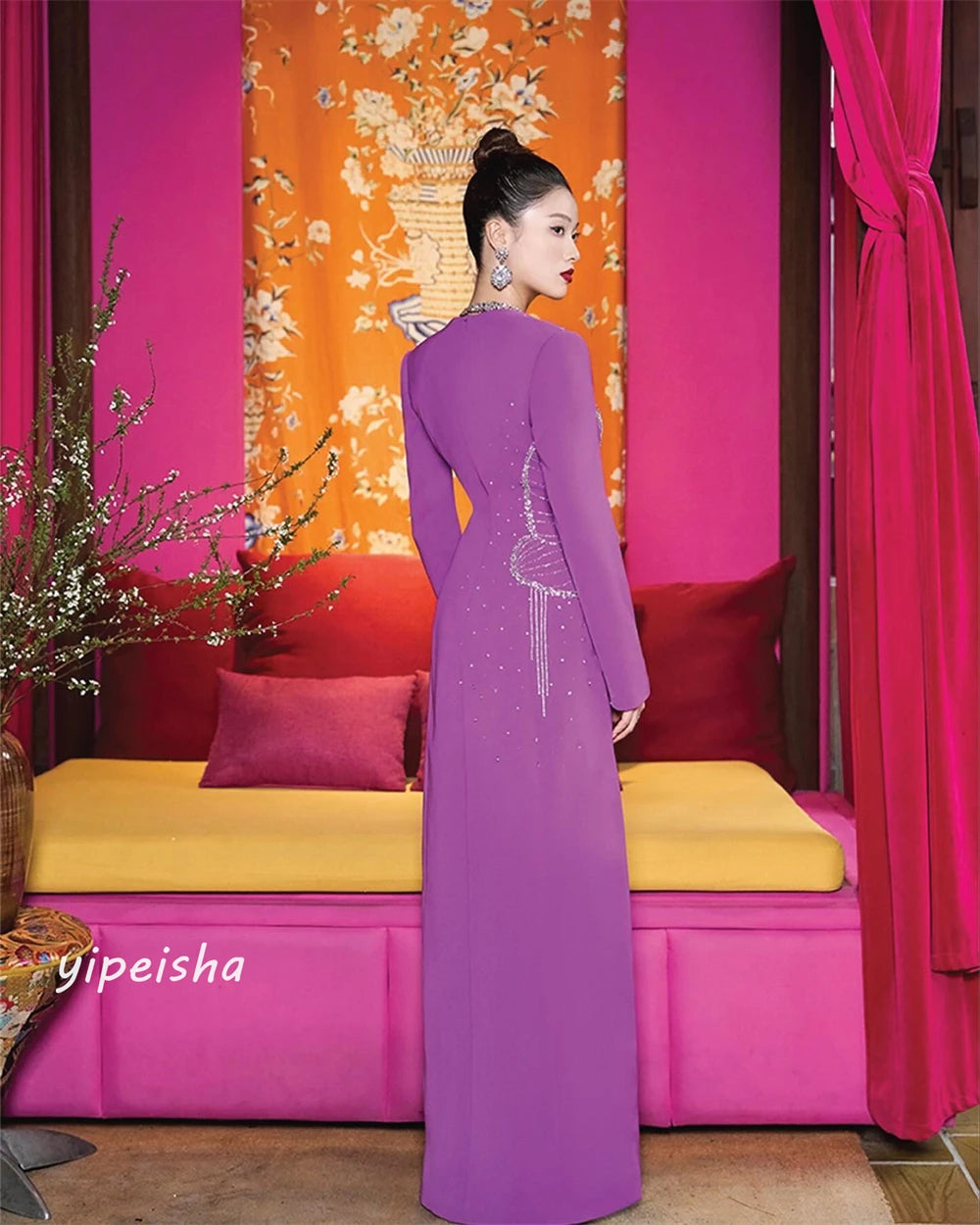 Customized Jersey Beading Draped Cocktail Party A-Line Square Collar Bespoke Occasion Gown Long Dresses